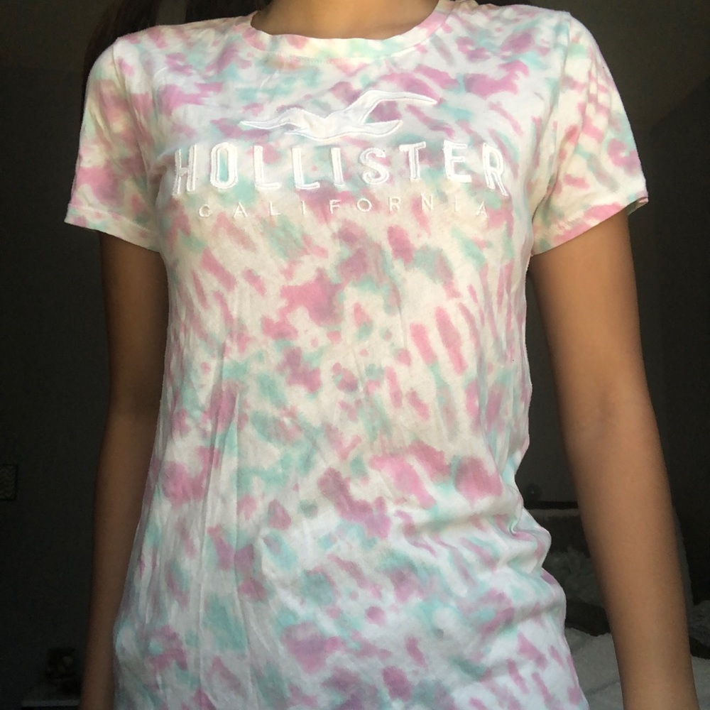 Hollister medium pink and blue tie-dye tee